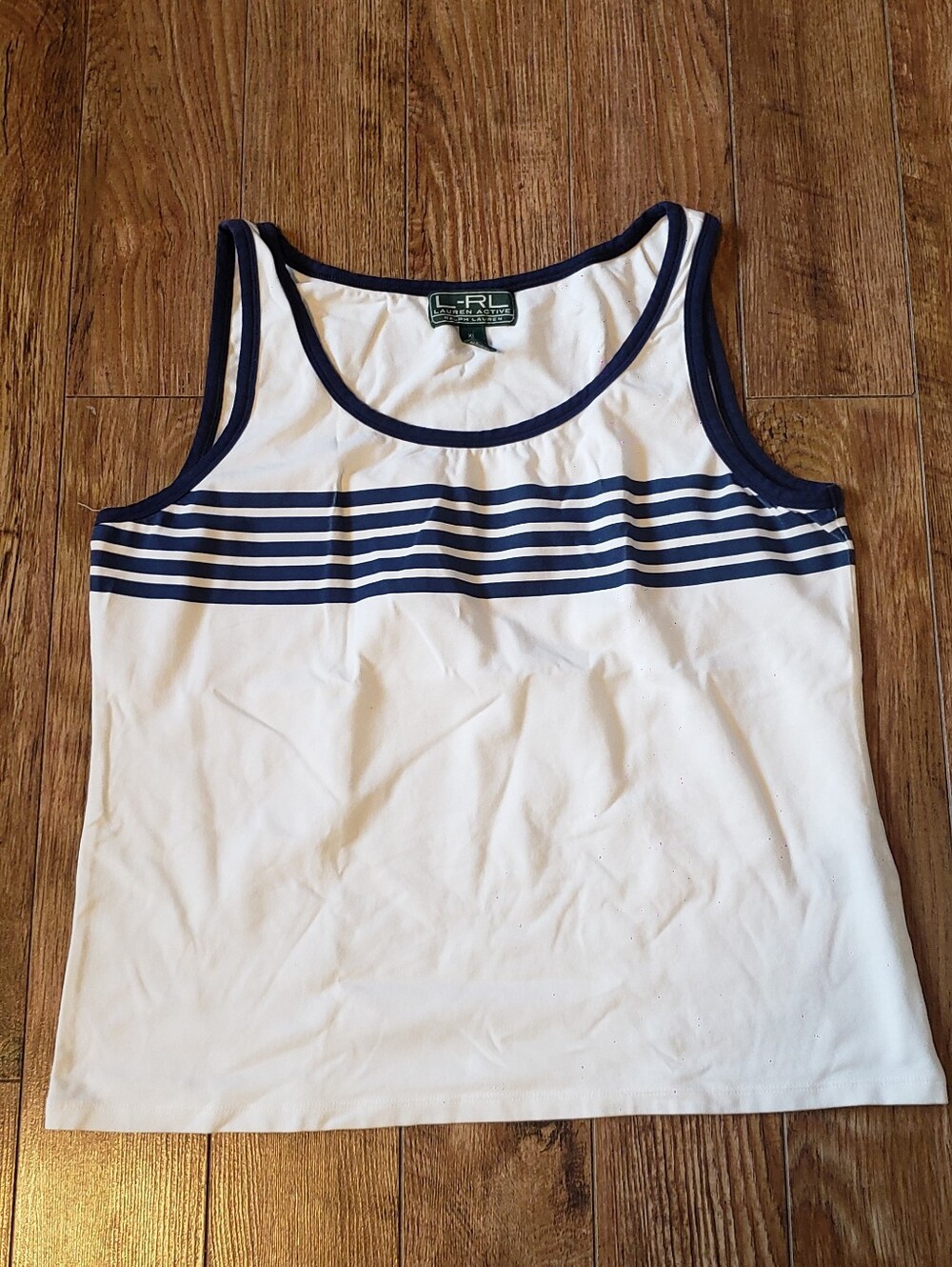 Ralph Lauren White Tank with Navy Stripe Accents